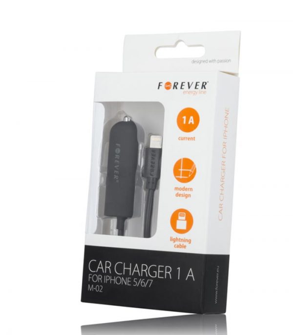 Forever car charger for iPhone 8-PIN 2,1A M-02 - Μαύρο