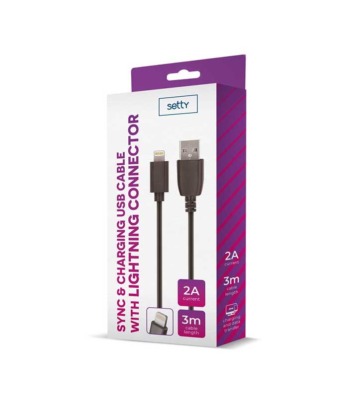 Setty USB to Lightning 3m 2A - Μαύρο