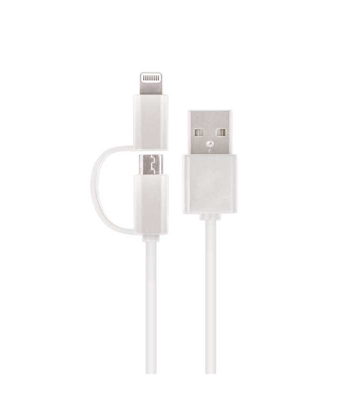 Setty 2in1 USB nylon Cable USB to microUSB/Lightning (1m) - Λευκό