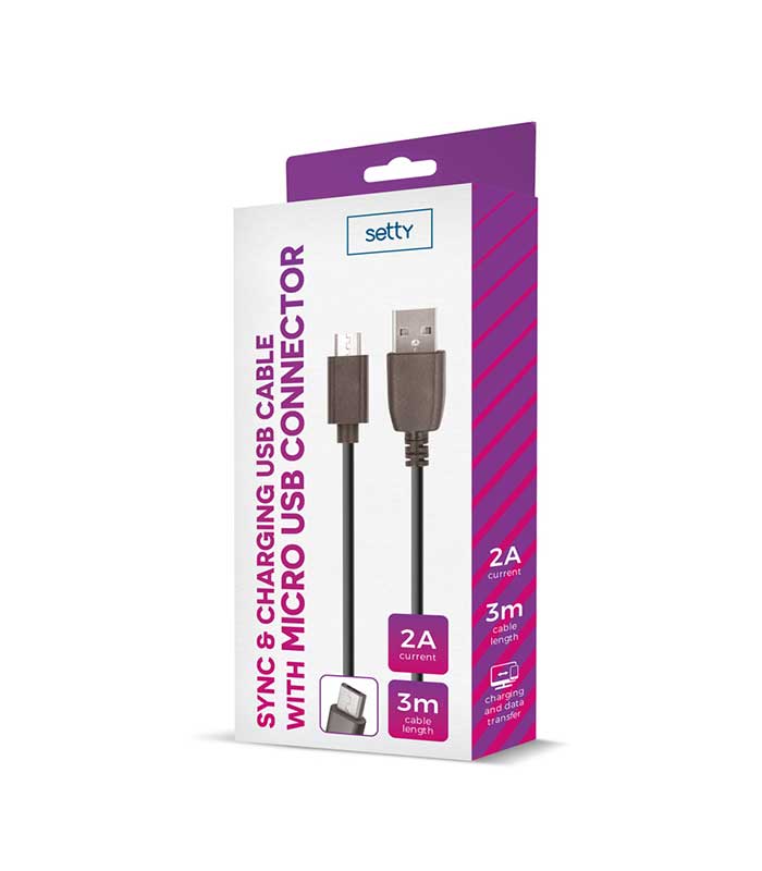 Setty Cable USB to microUSB 2Α (3m) - Μαύρο