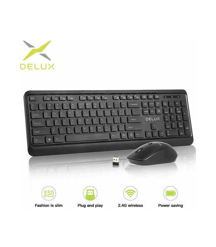Delux Wireless Keyboard and Mouse Combo, Multimedia Keys, 1200DPI Mouse, Μαύρο