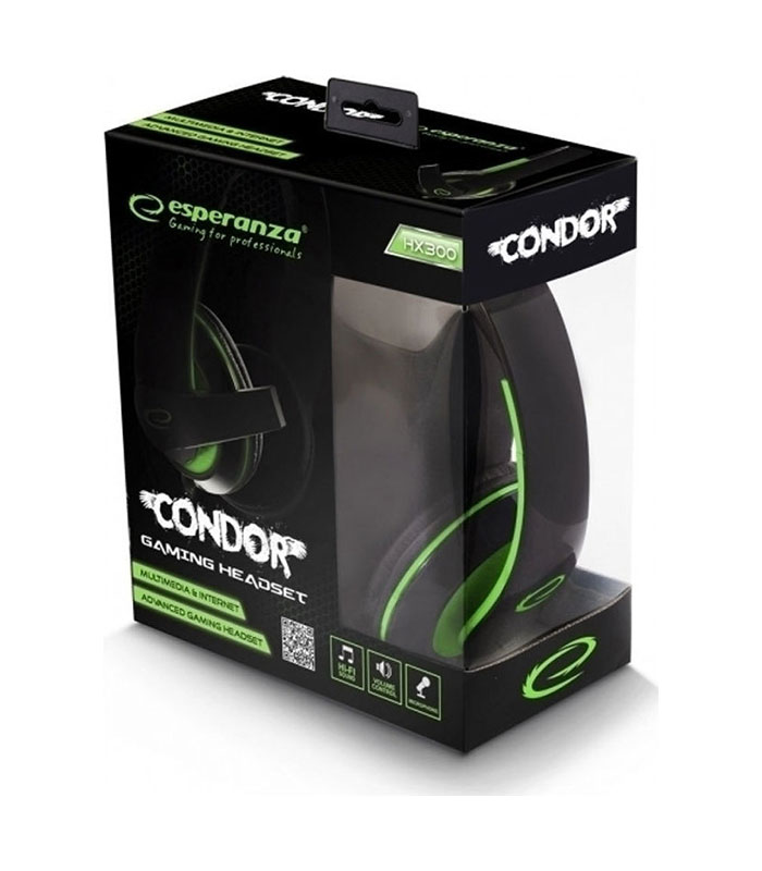 Esperanza Condor Over Ear Gaming Headset με σύνδεση 3.5mm Πράσινο